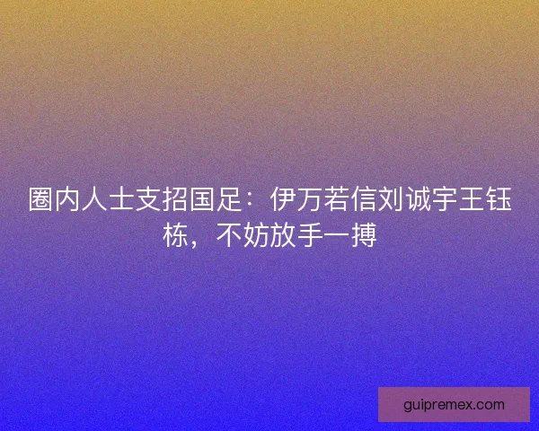 圈内人士支招国足：伊万若信刘诚宇王钰栋，不妨放手一搏