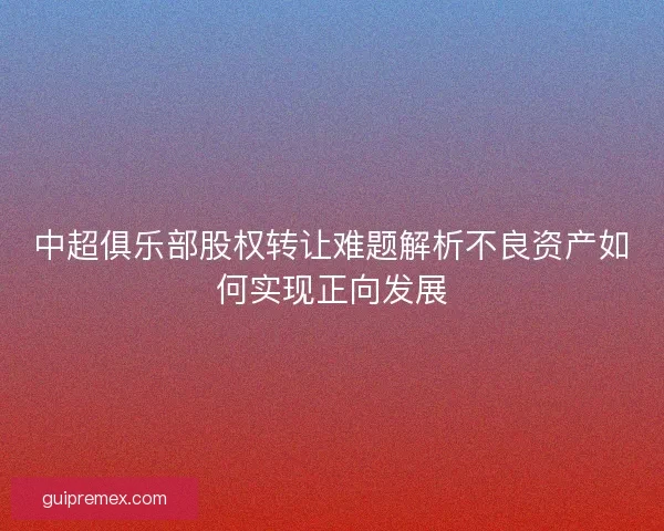 中超俱乐部股权转让难题解析不良资产如何实现正向发展
