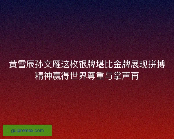 黄雪辰孙文雁这枚银牌堪比金牌展现拼搏精神赢得世界尊重与掌声再